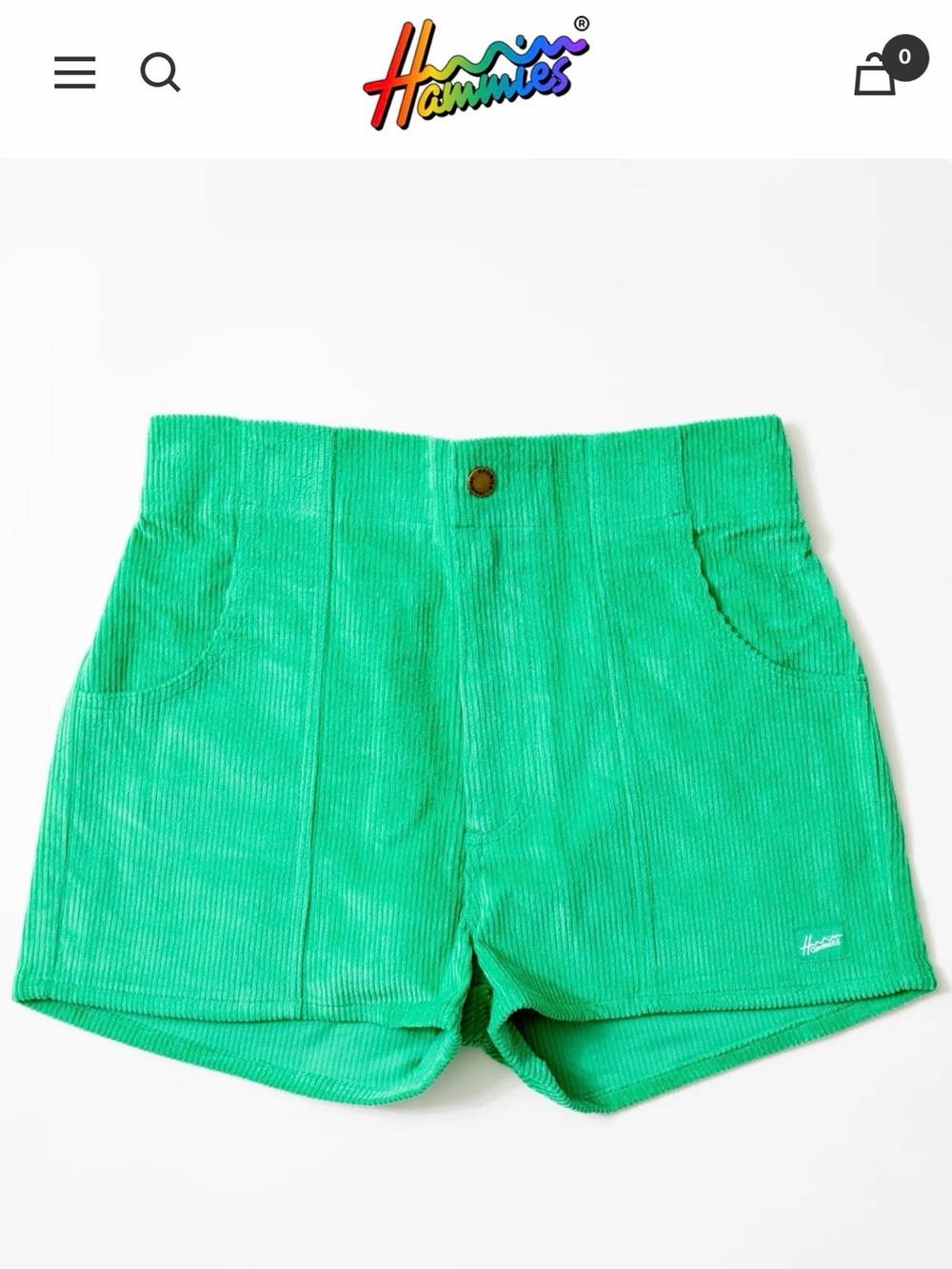 Hammies Kelly Green Corduroy High-Rise Shorts Size 28